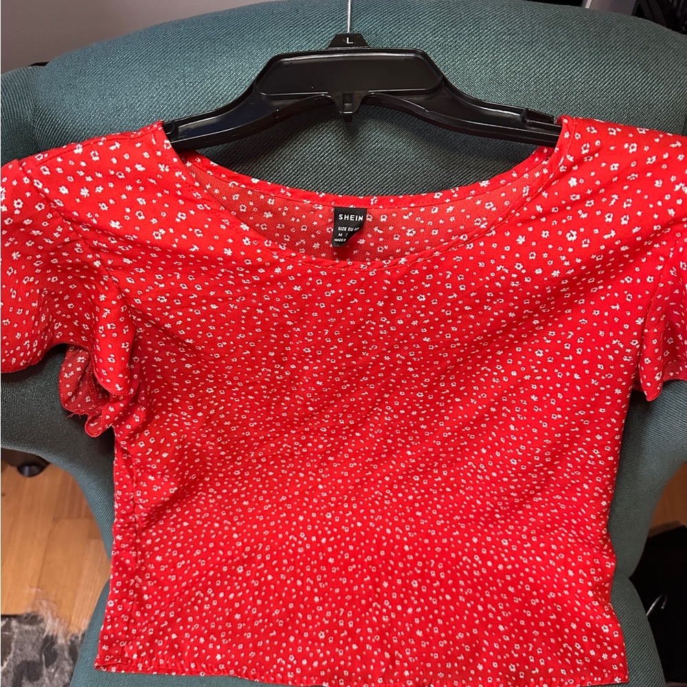 Red Blouse with white flowers